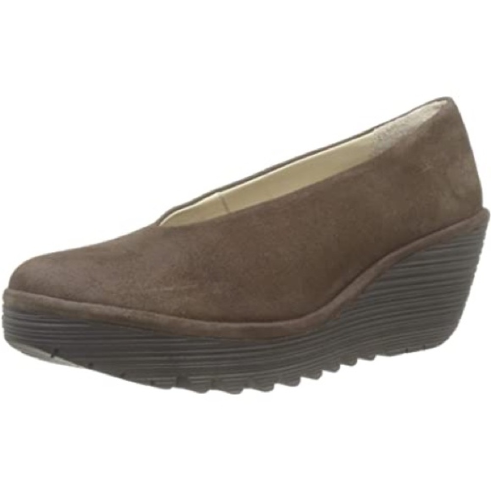 Fly London YAZ Wedge Shoes in Espresso Brown Suede, Size 37 Euro/6.5 US